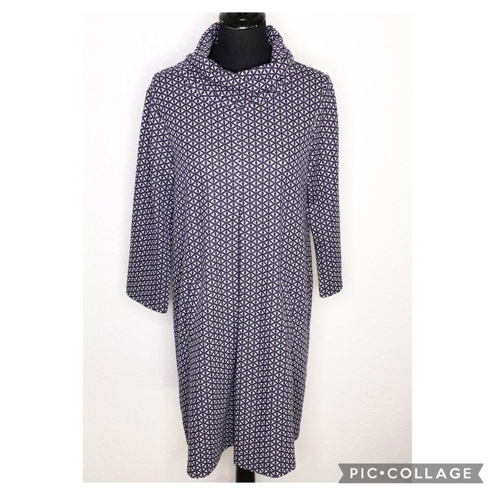 Tyler Boe black cream geometric knit cowl neck shift dress size Large